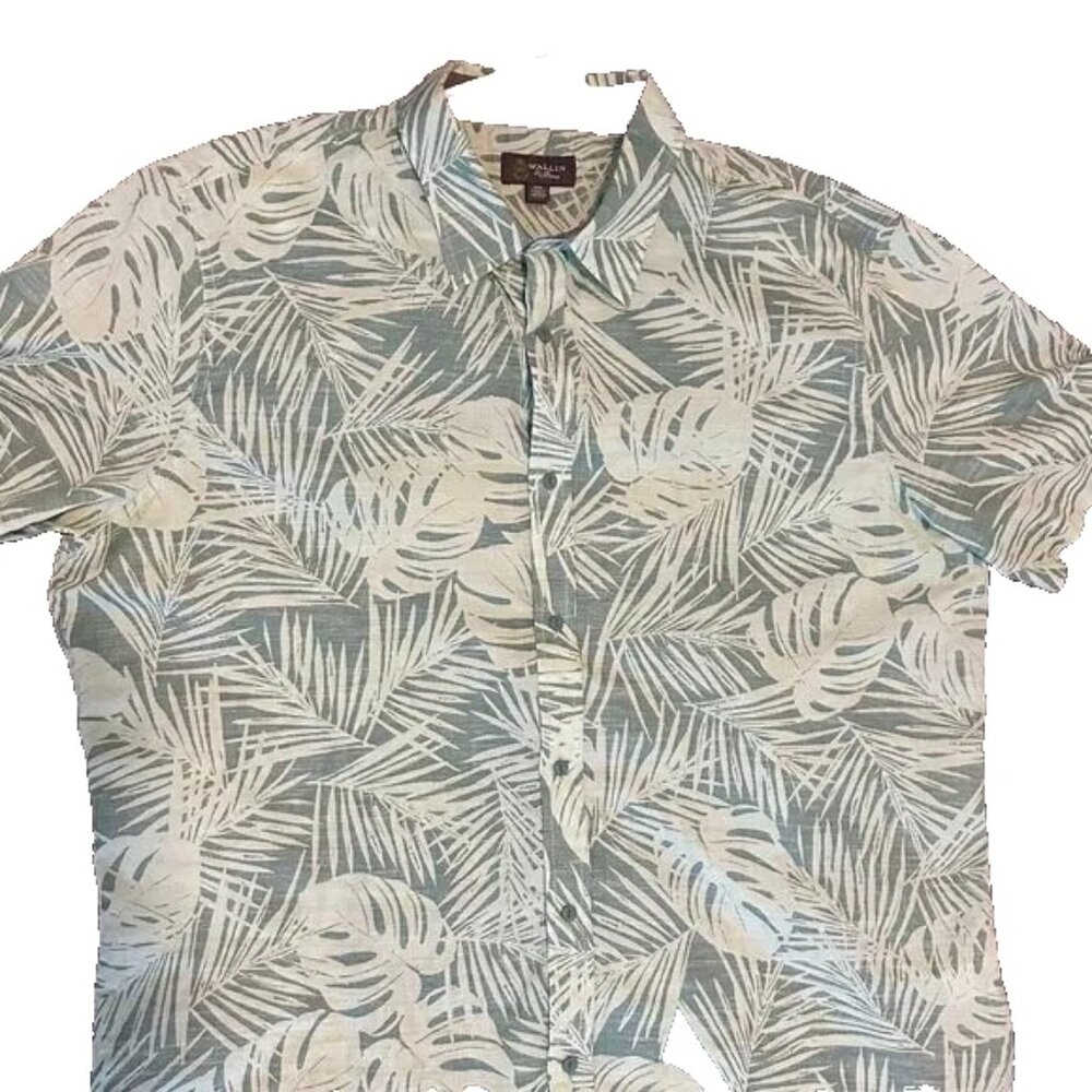 Wallin & Bros Short Sleeve Button Up Tropical Print Green Hawaiian Shirt XXL
